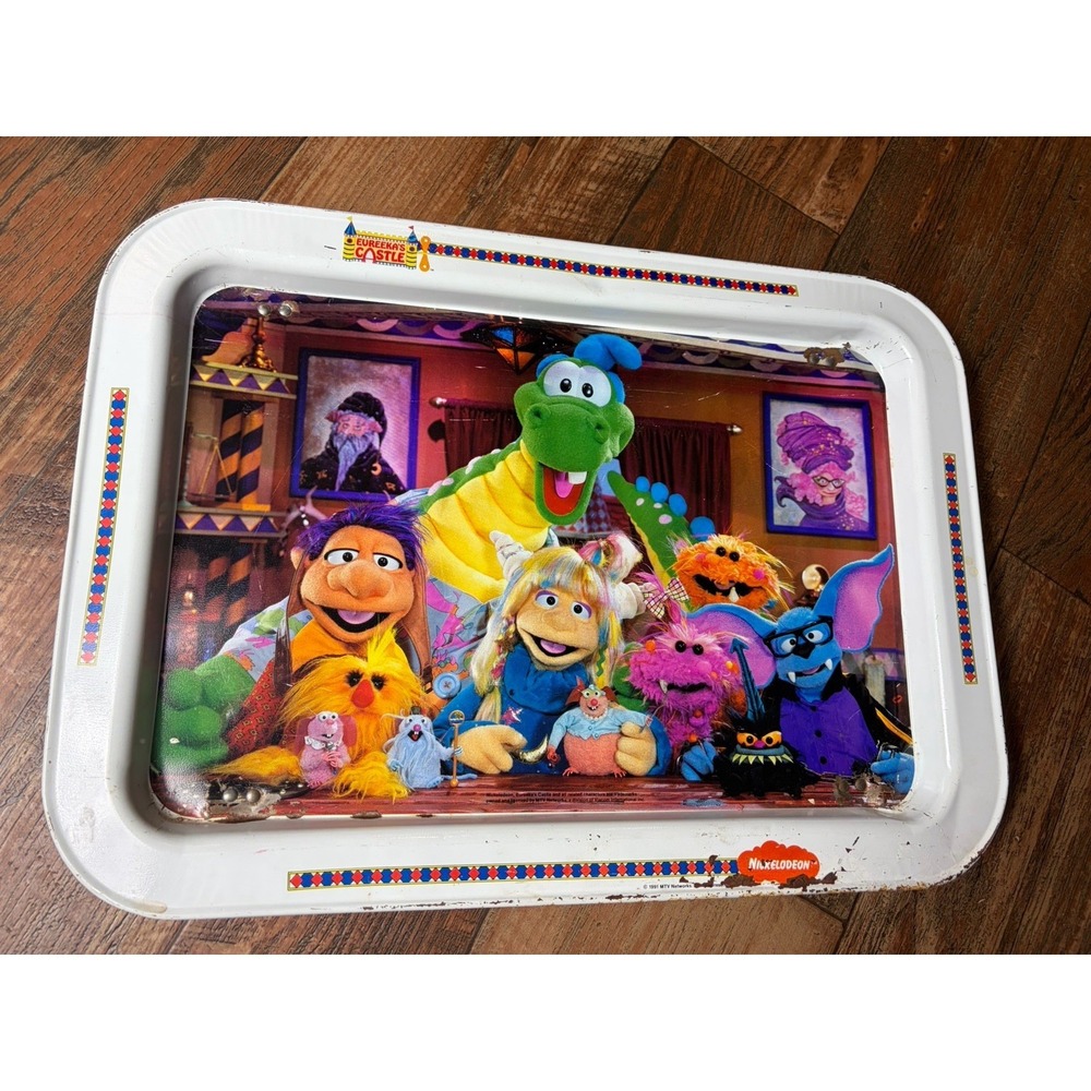1991 Nickelodeon Eureka's Castle Metal Snack Tray Folding legs Vintage